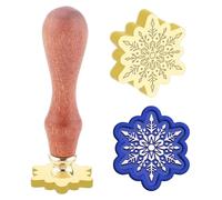 Hobbspring Snowflake Wax Seal Stamp Replaceable Envelopes DIY Seal Stamp Embossed Retro Brass Head Yellow Sandalwood Handle for Gift Birthday Party Invitation Card Decor Back to School