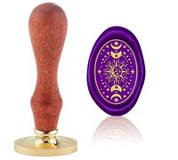 Hobbspring Sun and Moon Wax Seal Stamp Replaceable Envelopes DIY Seal Stamp Vintage Star Oval Brass Head Wooden Handle for Embellishment Gift Wrap Birthday Party Invitation Card Back to School