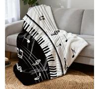Hobbspring Throw Blanket Piano Musical Notes Soft Flannel Blanket For Bed Sofa Classic Interesting Instrument Super Warm Adults Teen Blankets for Home Decor Black White 150 * 130cm/59 * 51in