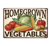 Hobbspring Vegetable Vintage Metal Tin Sign 20x30cm Retro Homegrown Vegetable Sign Rusty Look Tomato Corn Potato Poster for Farmhouse Country Market Kitchen Fruit Vendor Decor