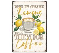 Hobbspring Vintage Coffee Metal Tin Sign 20x30cm Retro Lemon Coffee Sign Rusty Look When Life Gives You Lemons Poster for Restaurants Pubs Coffee Bar Wall Decoration Gifts