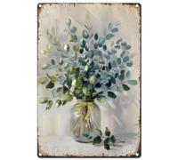 Hobbspring Vintage Flower Metal Tin Sign 20x30cm Retro Eucalyptus Leaves Sign Rusty Look Green Flora Leaves Poster for Room Garden Yard Home Balcony Shop Wall Decoration