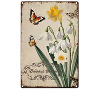 Hobbspring Vintage Flower Metal Tin Sign 20x30cm Retro Snowdrops Sign Rusty Look Butterfly Bee Flowers Poster for Room Garden Yard Home Balcony Shop Wall Decoration Accessories