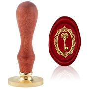 Hobbspring Vintage Key Wax Seal Stamp Retro Frame Key Sealing Wax Stamps Oval Removable Brass Stamp Head with Wood Handle for Envelopes Invitations Wine Gift Packages Decor Back to School