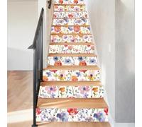 Hobbspring Wild Flowers Staircase Stickers 15Pcs Bright Colors Smooth Stair Riser Decals 39.37x7.09In Water Proof PVC Plastic Staircase Decor for Steps Garden Farmhouse Kitchen Library Bedroom Decor