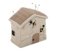 Hobby Gift Pin Cushion – Beehive House Shaped, Felt Applique Bees, Freestanding, 8.5×13×11.5cm