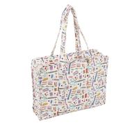 Hobby Gift Craft Project Bag - Classic Hobby Notions Soft Cotton Fabric with Zipper, Transparent Inserts, Projects, Materials, Elastic Loops, Large Compartment Yarn, Webbing Handles 26.5x10x34.5cm