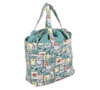 Hobby Gift Drawstring Craft Bag - Modern Embroidered Stamps Print Cotton Fabric, Secure Top Closure, Knitting, Sewing, Crafting for Storage and Transportation 18x32x34cm