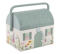 Hobby Gift Embroidered Sewing Box - Country Cottage Floral Design, Wicker Roof & Handle, Includes Internal Plastic Tray with Compartments for Creative Crafters -21 x 30 x 26cm