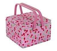 Hobby Gift Exclusive Large Sewing Box Organiser with Twin Lid - Sewing Storage Box, Craft Storage Boxes with Compartments, Accessories Tray, Pin Cushion and Pockets - 25 x 25 x 17cm, Cherry