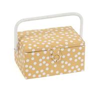 Hobby Gift Exclusive Medium Sewing Craft Hobby Storage Box, Accessories Tray Pin Cushion Pocket PVC Handle 18.5 x 25.5 x 14.5cm, Ochre Spot