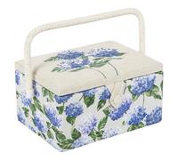 Hobby Gift Exclusive Medium Sewing Craft Hobby Storage Box, Accessories Tray Pin Cushion Pocket PVC Handle Embroidered Lid Printed Sides 18.5 x 25.5 x 14.5cm, Hydrangea