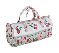 Hobby Gift Knitting Bag - Large Yarn Holder Wool Storage Bag - Zipper Compartment for Up to 40cm Knitting Needles, Crochet Hooks and Accessories - 16.5 x 45 x 19.5cm - Natural Strawberries