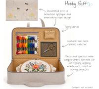 Hobby Gift Large Linen Project Case Storage Bag - Applique Bee Design - Cream