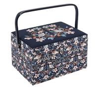 Hobby Gift Large Sewing Box - Embroidered Blossom Birds Cotton Fabric with Plastic Handle, Hard Plastic Internal Tray with Compartments, Lid with Pocket & Pincushion Stylish 23.5 x 31 x 20cm