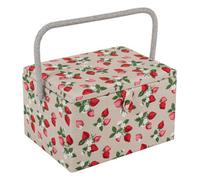 Hobby Gift Large Sewing Box Organiser with Handle - Cotton Basket Sewing Storage Box, Craft Storage Boxes with Compartments for Tools & Accessories - 23.5 x 31 x 20cm, Strawberries