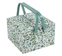 Hobby Gift Large Sewing Box Organiser Twin Lid with Handle - Cotton Basket Sewing Storage Box, Craft Storage Boxes with Compartments for Tools & Accessories - 25 x 25 x 17cm, Eucalyptus