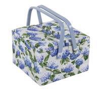 Hobby Gift Exclusive Large Twin Lid Sewing Craft Hobby Storage Box, Accessories Tray Pin Cushion Pockets PVC Handles, 25 x 25 x 17cm, Hydrangea