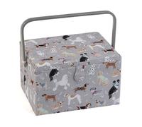 Hobby Gift Exclusive Large Sewing Craft Hobby Storage Box, Accessories Tray Pin Cushion Pocket PVC Handle 23.5 x 31 x 20cm, Grey Dogs