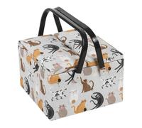 Hobby Gift Large Sewing Craft Hobby Storage Box, Twin Lid, Square, 25 x 25 x 17cm, Cats