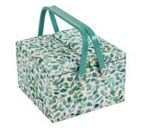 Hobby Gift Exclusive Large Twin Lid Sewing Craft Hobby Storage Box, Accessories Tray Pin Cushion Pockets PVC Handles, 25 x 25 x 17cm, Eucalyptus