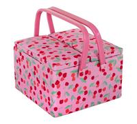 Hobby Gift Large Twin Lid Sewing Box Craft Storage Box with Handle Internal Tray Pin Cushion and Pockets Cherry