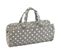 Hobby Gift Exclusive Knitting Bag 100% Soft Cotton, Zipped Knitting Pin Case, Yarn Eyelet, Yarn Holder, Crochet Bag, Double Handle, 13 x 45 x 18cm, Polka Dot Grey