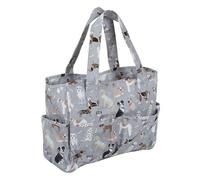 Hobby Gift Medium Knitting Bag - Travel Tote Craft Bags with Compartments, Crochet Bag Organiser for Cross Stitch, Yarn, Embroidery, School Crafting, Art Projects - 13 x 34.5 x 29cm, Grey Dogs