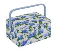 Hobby Gift Exclusive Medium Sewing Craft Hobby Storage Box, Accessories Tray Pin Cushion Pocket PVC Handle 18.5 x 25.5 x 14.5cm, Hydrangea