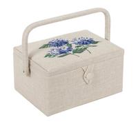 Hobby Gift Medium Sewing Box Organiser with Handle - Cotton Basket Sewing Storage Box, Craft Storage Boxes with Compartments for Tools & Accessories - 18.5 x 25.5 x 14.5cm, Hydrangea
