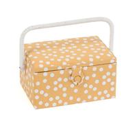 Hobby Gift Exclusive Medium Sewing Craft Hobby Storage Box, Accessories Tray Pin Cushion Pocket PVC Handle 18.5 x 25.5 x 14.5cm, Ochre Spot