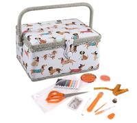 Hobby Gift Filled Sewing Box - Craft & Hobby Storage, Sewing Basket with 94 Piece Sewing Kit Included, Medium, Sausage Dog, 18.5 x 25.5 x 14.5cm
