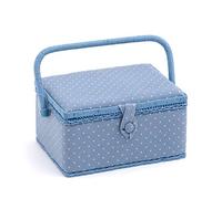 Hobby Gift Medium Sewing Box Organiser Kit with Handle - Cotton Basket Sewing Storage Box, Craft Storage Boxes with Compartments for Tools & Accessories - 18.5 x 25.5 x 14.5cm, Polka Dot Cornflower