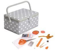 Hobby Gift Medium Sewing Box Organiser Kit with Handle - Cotton Basket Sewing Storage Box, Craft Storage Boxes with Compartments for Tools & Accessories - 18.5 x 25.5 x 14.5cm, Grey Polka Dot