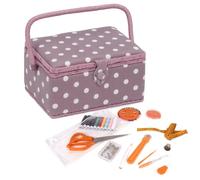 Hobby Gift Sewing Box with 94-Piece Sewing Kit Included, Fabric Covered Craft & Hobby Storage Box Mauve Spot