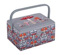 Hobby Gift Medium Sewing Box Organiser w/Handle - Cotton Basket Sewing Storage Box, Craft Storage Boxes w/Compartments for Tools & Accessories - 18.5 x 25.5 x 14.5cm, Embroidered Woodland Toadstool