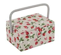 Hobby Gift Exclusive Medium Sewing Craft Hobby Storage Box, Accessories Tray Pin Cushion Pocket PVC Handle 18.5 x 25.5 x 14.5cm, Strawberries