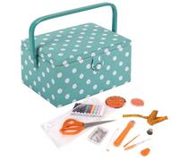 Hobby Gift Medium Sewing Box Organiser with Handle - Cotton Basket Sewing Storage Box, Craft Storage Boxes with Compartments for Tools & Accessories - 18.5 x 25.5 x 14.5cm, Spotty Duck Egg
