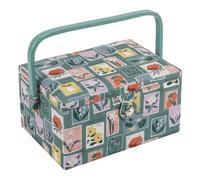 Hobby Gift Exclusive Medium Sewing Craft Hobby Storage Box, Accessories Tray Pin Cushion Pocket PVC Handle 18.5 x 25.5 x 14.5cm, Embroidered Stamps