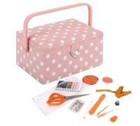 Hobby Gift Sewing Box with 94-Piece Sewing Kit Included, Fabric Covered Craft & Hobby Storage Box, Pink, Pink