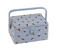 Hobby Gift Medium Sewing Box Organiser with Handle - Cotton Basket Sewing Storage Box, Craft Storage Boxes with Compartments for Tools & Accessories - 18.5 x 25.5 x 14.5cm, Blue Bee