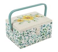Hobby Gift Medium Sewing Box Organiser with Handle - Cotton Basket Sewing Storage Box, Craft Storage Boxes with Compartments for Tools & Accessories - 18.5 x 25.5 x 14.5cm, Eucalyptus