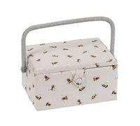 Hobby Gift Medium Sewing Box Organiser with Handle - Cotton Basket Sewing Storage Box, Craft Storage Boxes with Compartments for Tools & Accessories - 18.5 x 25.5 x 14.5cm, Bees