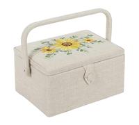 Hobby Gift Exclusive Medium Sewing Craft Hobby Storage Box, Accessories Tray Pin Cushion Pocket PVC Handle Embroidered Lid 18.5 x 25.5 x 14.5cm, Sunflower