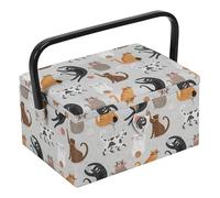Hobby Gift Medium Sewing Box Organiser with Handle - Cotton Basket Sewing Storage Box, Craft Storage Boxes with Compartments for Tools & Accessories - 18.5 x 25.5 x 14.5cm, Cats