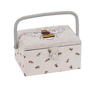 Hobby Gift Medium Sewing Box Craft Storage Box with Handle Internal Accessories Tray Pin Cushion and Pocket Bees