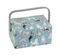 Hobby Gift Medium Sewing Box Organiser with Handle - Cotton Basket Sewing Storage Box, Craft Storage Boxes with Compartments for Tools & Accessories - 18.5 x 25.5 x 14.5cm, Dogs