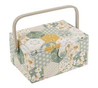 Hobby Gift Exclusive Medium Sewing Craft Hobby Storage Box, Accessories Tray Pin Cushion Pocket PVC Handle 18.5 x 25.5 x 14.5cm, Patchwork Bees
