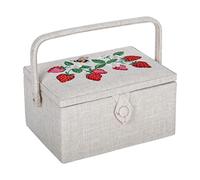 Hobby Gift Sewing Basket Strawberry Greenhouse – Embroidered Natural Strawberries – Medium