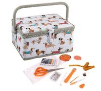 Hobby Gift Filled Sewing Box - Craft & Hobby Storage, Sewing Basket with 94 Piece Sewing Kit Included, Medium, Sausage Dog, 18.5 x 25.5 x 14.5cm